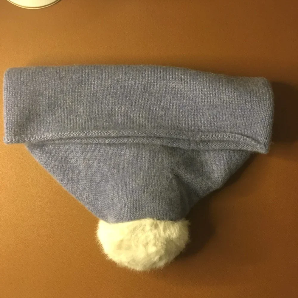 𝐑𝐎𝐒𝐒 ✳ 𝐒𝐍𝐎𝐖 100% Cashmere Palla de Neve Blue Beanie Cap - NEW!!!